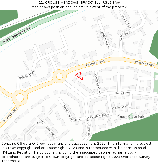 11, GROUSE MEADOWS, BRACKNELL, RG12 8AW: Location map and indicative extent of plot