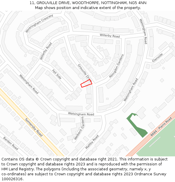 11, GROUVILLE DRIVE, WOODTHORPE, NOTTINGHAM, NG5 4NN: Location map and indicative extent of plot