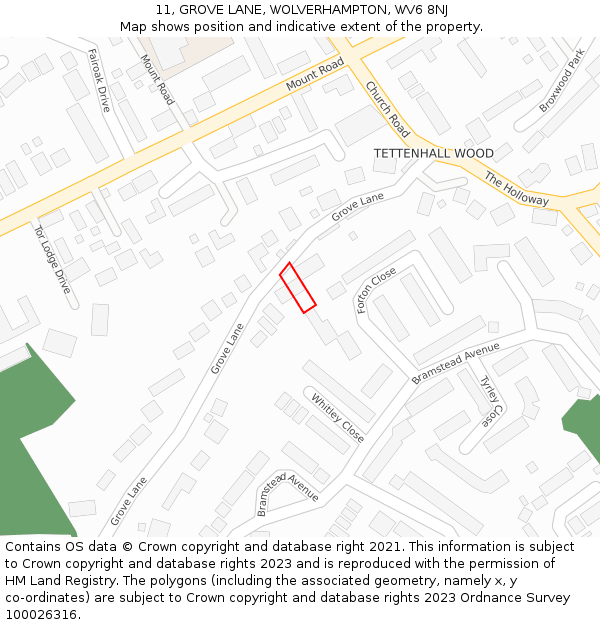 11, GROVE LANE, WOLVERHAMPTON, WV6 8NJ: Location map and indicative extent of plot