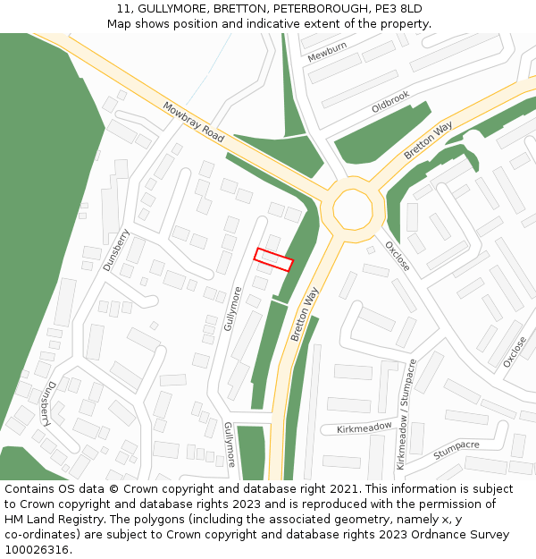 11, GULLYMORE, BRETTON, PETERBOROUGH, PE3 8LD: Location map and indicative extent of plot