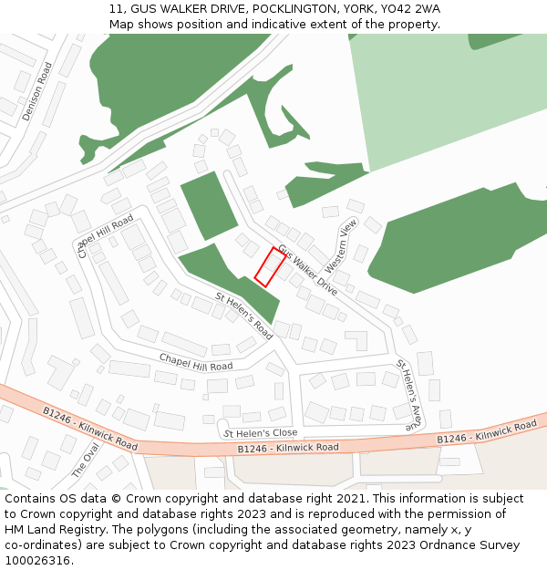 11, GUS WALKER DRIVE, POCKLINGTON, YORK, YO42 2WA: Location map and indicative extent of plot