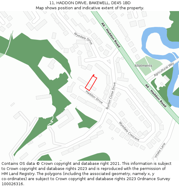 11, HADDON DRIVE, BAKEWELL, DE45 1BD: Location map and indicative extent of plot