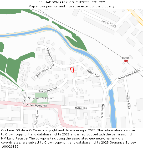 11, HADDON PARK, COLCHESTER, CO1 2GY: Location map and indicative extent of plot