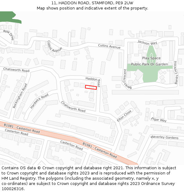 11, HADDON ROAD, STAMFORD, PE9 2UW: Location map and indicative extent of plot
