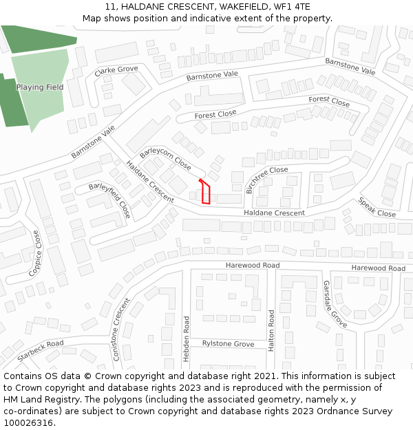 11, HALDANE CRESCENT, WAKEFIELD, WF1 4TE: Location map and indicative extent of plot