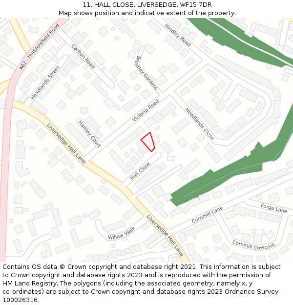 11, HALL CLOSE, LIVERSEDGE, WF15 7DR: Location map and indicative extent of plot