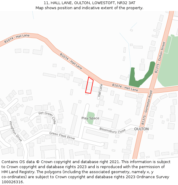 11, HALL LANE, OULTON, LOWESTOFT, NR32 3AT: Location map and indicative extent of plot