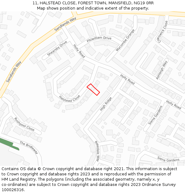 11, HALSTEAD CLOSE, FOREST TOWN, MANSFIELD, NG19 0RR: Location map and indicative extent of plot