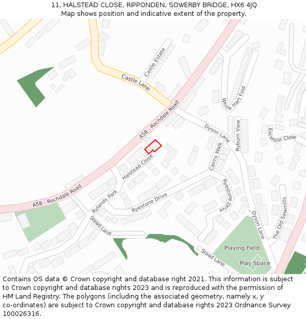 11, HALSTEAD CLOSE, RIPPONDEN, SOWERBY BRIDGE, HX6 4JQ: Location map and indicative extent of plot