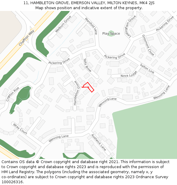 11, HAMBLETON GROVE, EMERSON VALLEY, MILTON KEYNES, MK4 2JS: Location map and indicative extent of plot