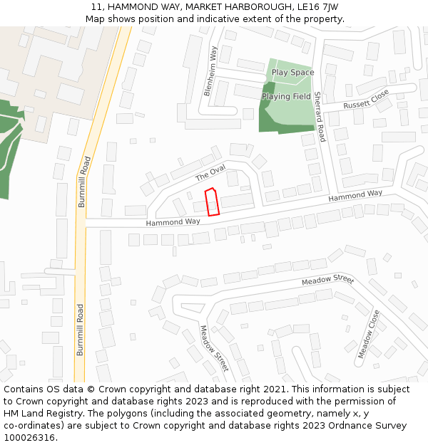 11, HAMMOND WAY, MARKET HARBOROUGH, LE16 7JW: Location map and indicative extent of plot