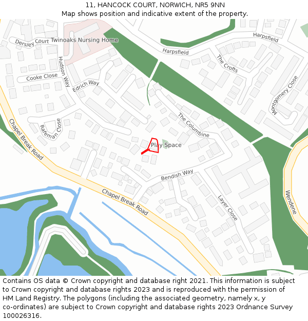 11, HANCOCK COURT, NORWICH, NR5 9NN: Location map and indicative extent of plot
