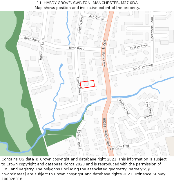 11, HARDY GROVE, SWINTON, MANCHESTER, M27 0DA: Location map and indicative extent of plot