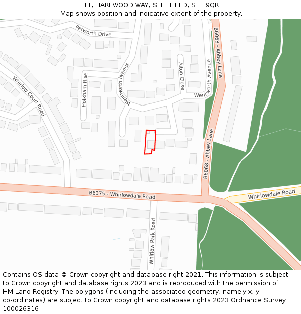 11, HAREWOOD WAY, SHEFFIELD, S11 9QR: Location map and indicative extent of plot