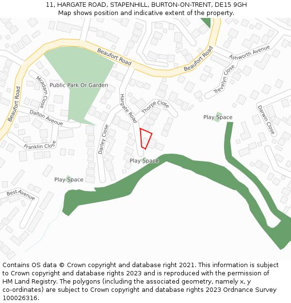 11, HARGATE ROAD, STAPENHILL, BURTON-ON-TRENT, DE15 9GH: Location map and indicative extent of plot