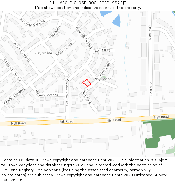 11, HAROLD CLOSE, ROCHFORD, SS4 1JT: Location map and indicative extent of plot