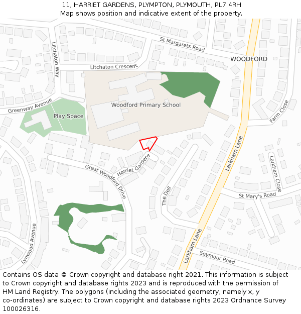 11, HARRIET GARDENS, PLYMPTON, PLYMOUTH, PL7 4RH: Location map and indicative extent of plot