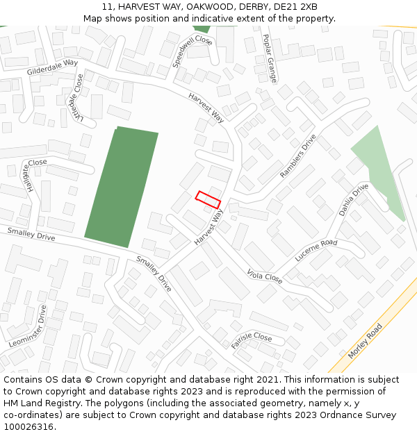 11, HARVEST WAY, OAKWOOD, DERBY, DE21 2XB: Location map and indicative extent of plot