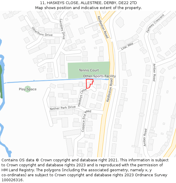 11, HASKEYS CLOSE, ALLESTREE, DERBY, DE22 2TD: Location map and indicative extent of plot