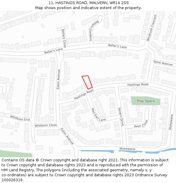 11, HASTINGS ROAD, MALVERN, WR14 2SS: Location map and indicative extent of plot