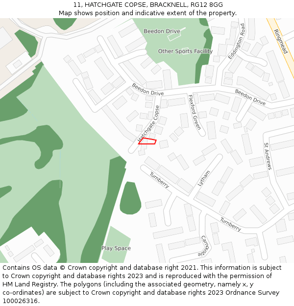 11, HATCHGATE COPSE, BRACKNELL, RG12 8GG: Location map and indicative extent of plot
