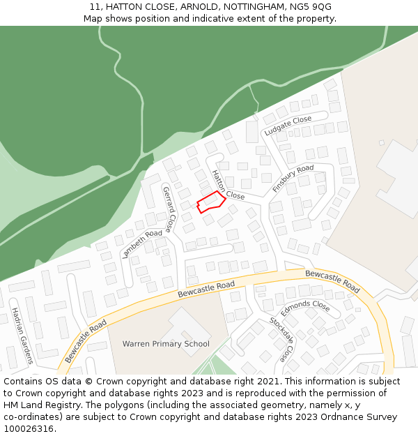 11, HATTON CLOSE, ARNOLD, NOTTINGHAM, NG5 9QG: Location map and indicative extent of plot