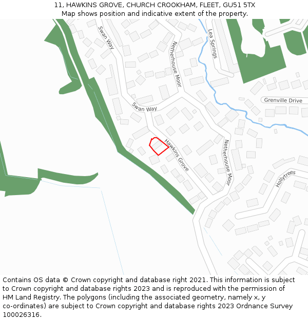 11, HAWKINS GROVE, CHURCH CROOKHAM, FLEET, GU51 5TX: Location map and indicative extent of plot