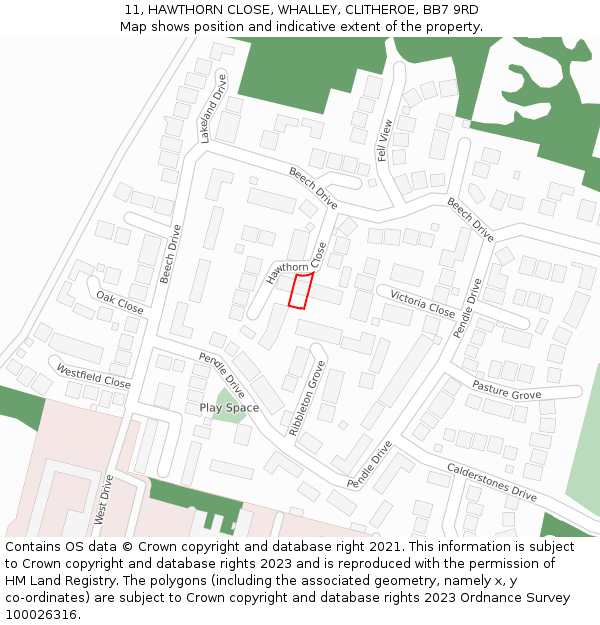 11, HAWTHORN CLOSE, WHALLEY, CLITHEROE, BB7 9RD: Location map and indicative extent of plot