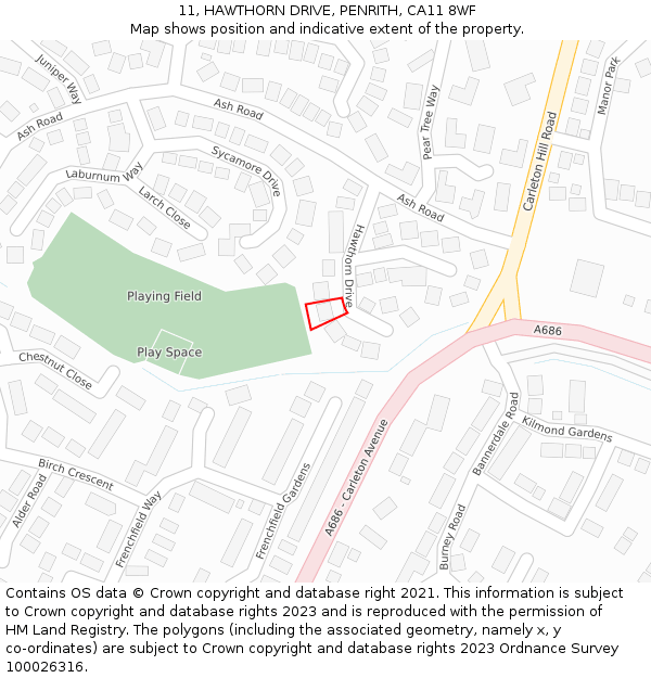 11, HAWTHORN DRIVE, PENRITH, CA11 8WF: Location map and indicative extent of plot