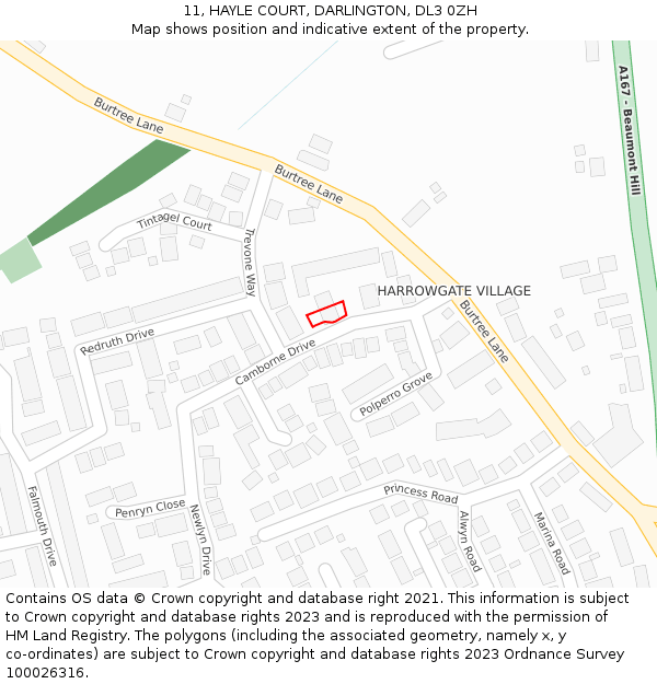 11, HAYLE COURT, DARLINGTON, DL3 0ZH: Location map and indicative extent of plot