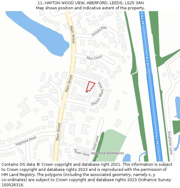 11, HAYTON WOOD VIEW, ABERFORD, LEEDS, LS25 3AN: Location map and indicative extent of plot