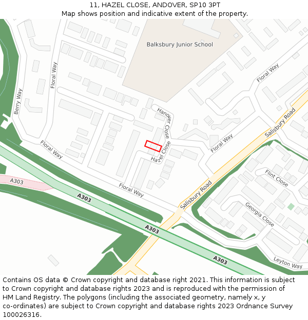 11, HAZEL CLOSE, ANDOVER, SP10 3PT: Location map and indicative extent of plot