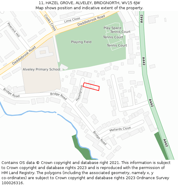 11, HAZEL GROVE, ALVELEY, BRIDGNORTH, WV15 6JW: Location map and indicative extent of plot