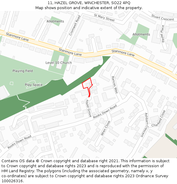 11, HAZEL GROVE, WINCHESTER, SO22 4PQ: Location map and indicative extent of plot