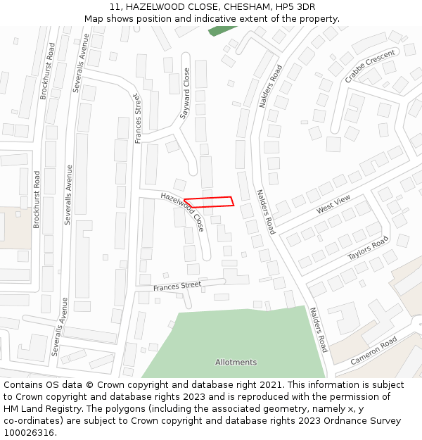 11, HAZELWOOD CLOSE, CHESHAM, HP5 3DR: Location map and indicative extent of plot