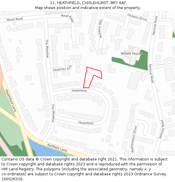 11, HEATHFIELD, CHISLEHURST, BR7 6AF: Location map and indicative extent of plot
