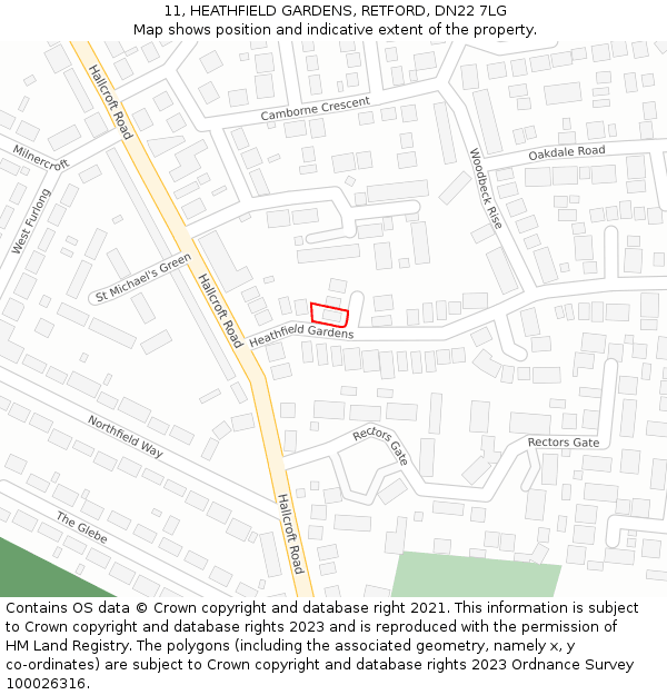 11, HEATHFIELD GARDENS, RETFORD, DN22 7LG: Location map and indicative extent of plot