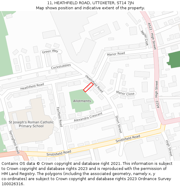 11, HEATHFIELD ROAD, UTTOXETER, ST14 7JN: Location map and indicative extent of plot