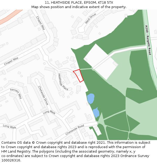 11, HEATHSIDE PLACE, EPSOM, KT18 5TX: Location map and indicative extent of plot