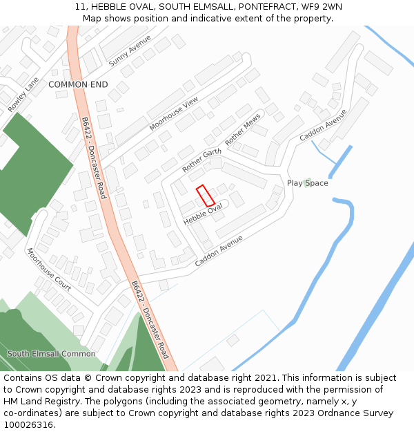 11, HEBBLE OVAL, SOUTH ELMSALL, PONTEFRACT, WF9 2WN: Location map and indicative extent of plot