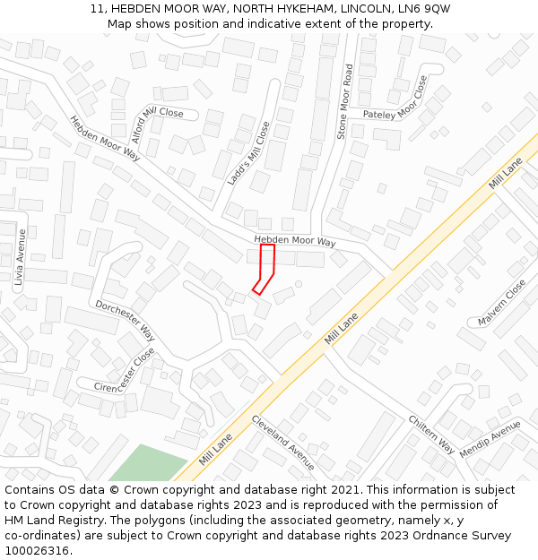 11, HEBDEN MOOR WAY, NORTH HYKEHAM, LINCOLN, LN6 9QW: Location map and indicative extent of plot