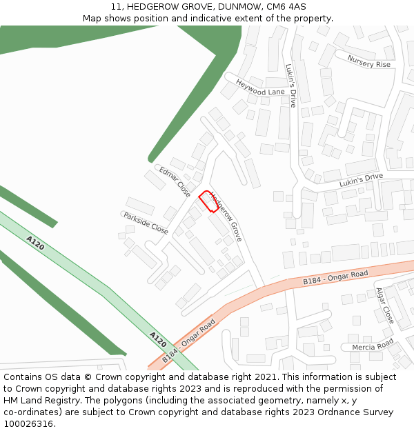 11, HEDGEROW GROVE, DUNMOW, CM6 4AS: Location map and indicative extent of plot