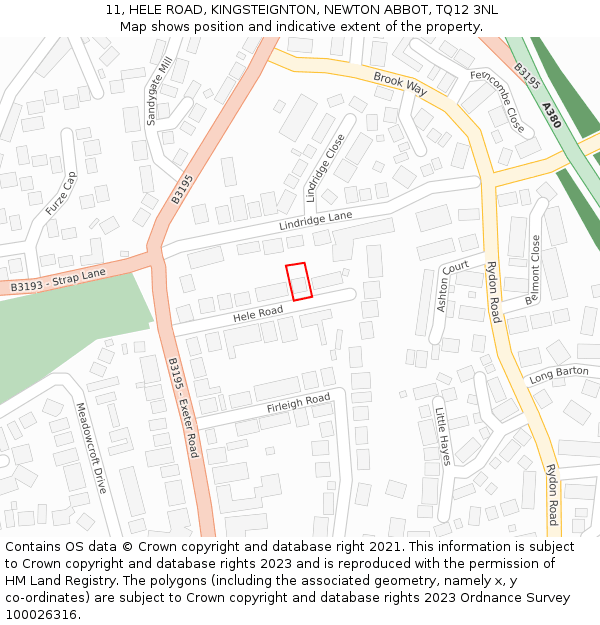 11, HELE ROAD, KINGSTEIGNTON, NEWTON ABBOT, TQ12 3NL: Location map and indicative extent of plot