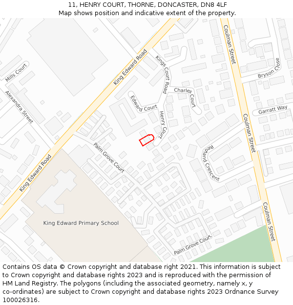 11, HENRY COURT, THORNE, DONCASTER, DN8 4LF: Location map and indicative extent of plot