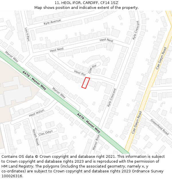 11, HEOL IFOR, CARDIFF, CF14 1SZ: Location map and indicative extent of plot