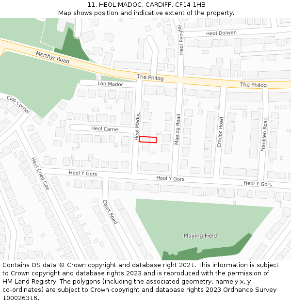 11, HEOL MADOC, CARDIFF, CF14 1HB: Location map and indicative extent of plot