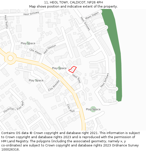 11, HEOL TOWY, CALDICOT, NP26 4PH: Location map and indicative extent of plot