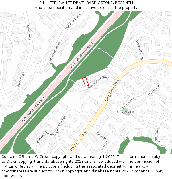 11, HEPPLEWHITE DRIVE, BASINGSTOKE, RG22 4TH: Location map and indicative extent of plot