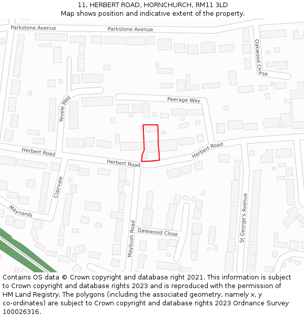 11, HERBERT ROAD, HORNCHURCH, RM11 3LD: Location map and indicative extent of plot