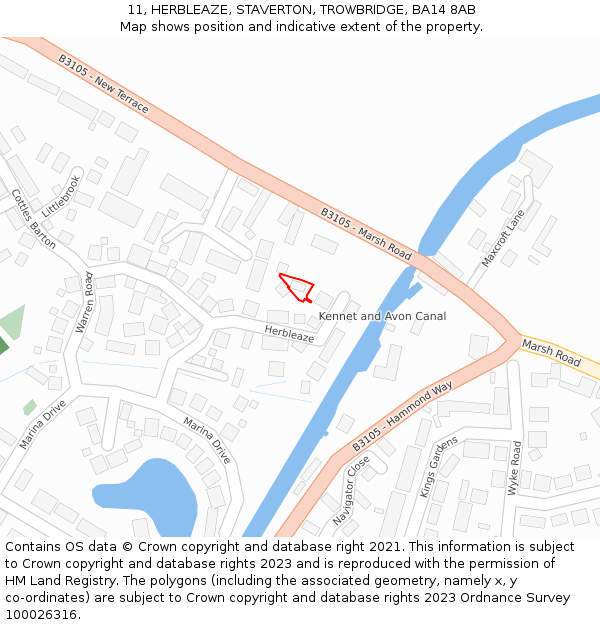 11, HERBLEAZE, STAVERTON, TROWBRIDGE, BA14 8AB: Location map and indicative extent of plot